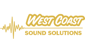 A green background with the words west coast sound solutions written in yellow.