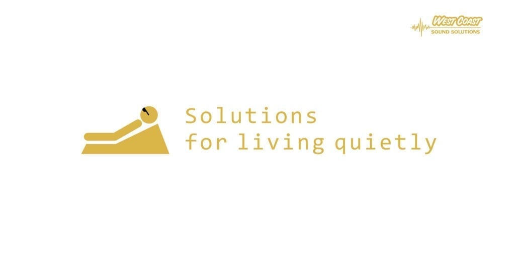 A yellow and white logo of solutions for living quiet